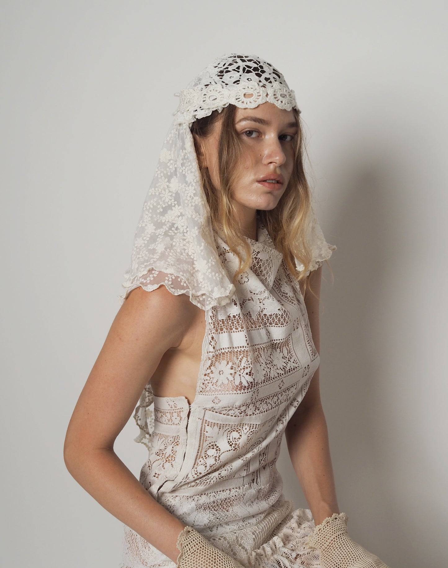 Beige lace headpiece