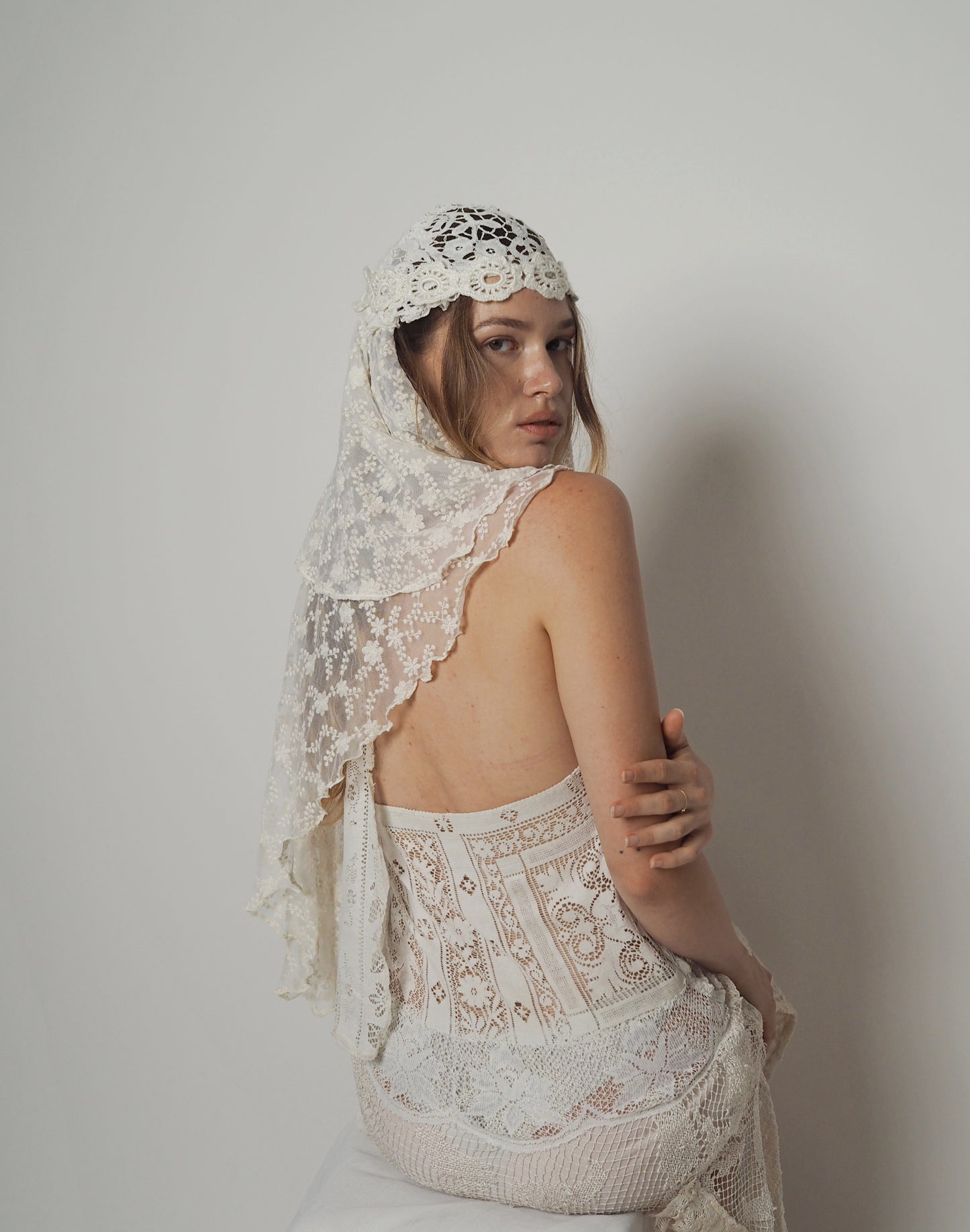 Beige lace headpiece