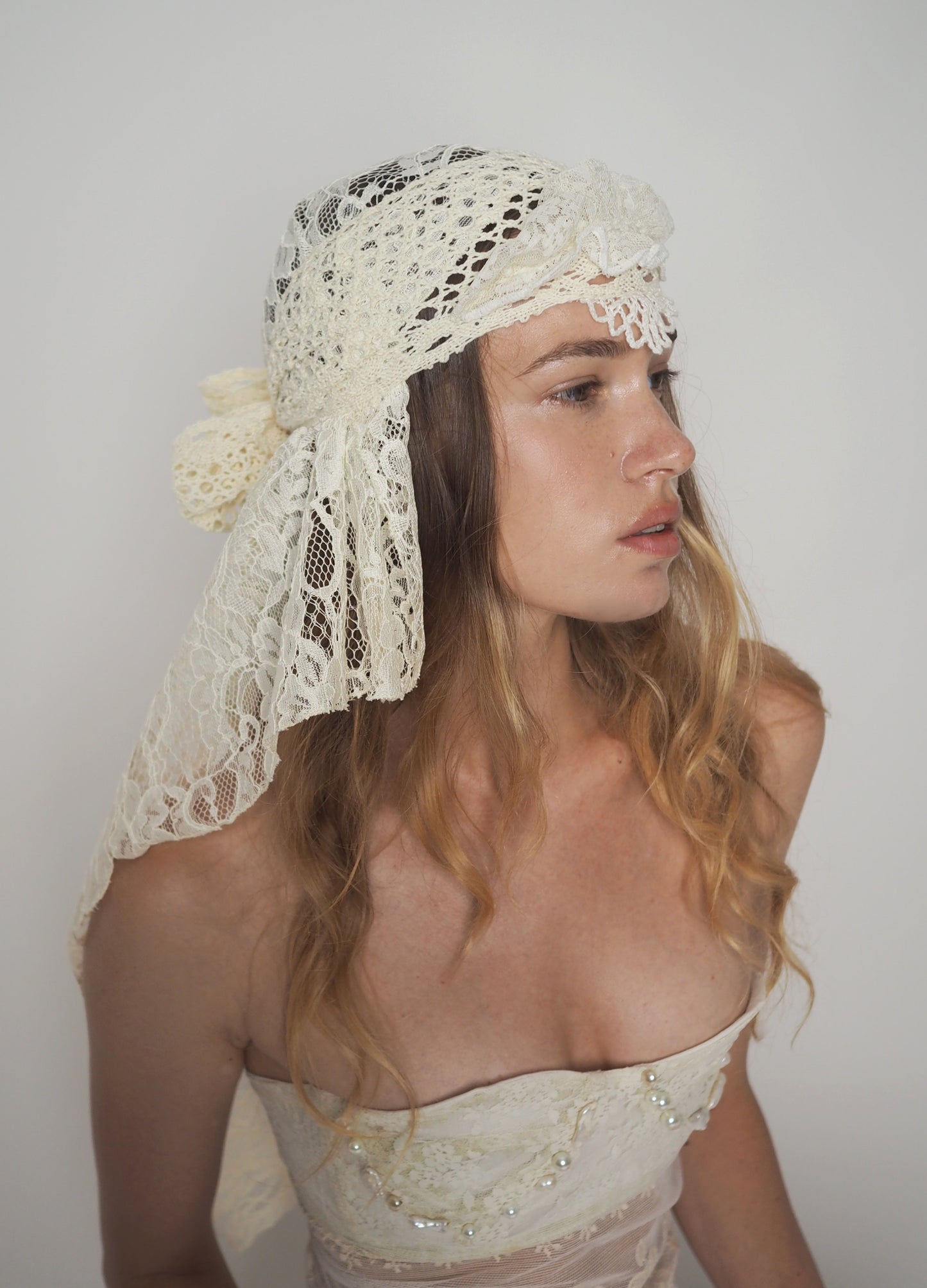 Beige crochet headpiece