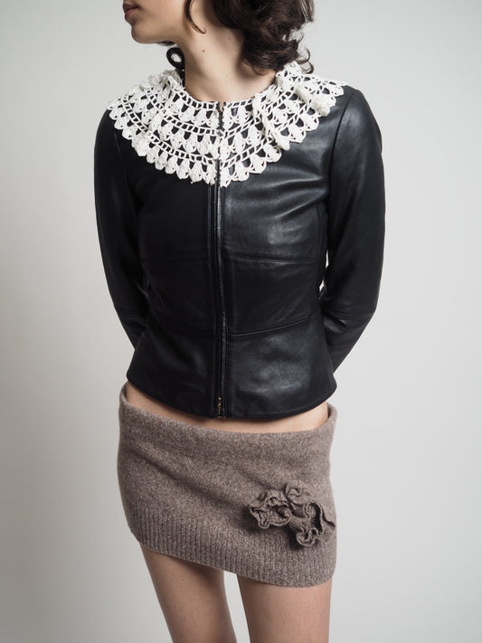 Leather crochet jacket