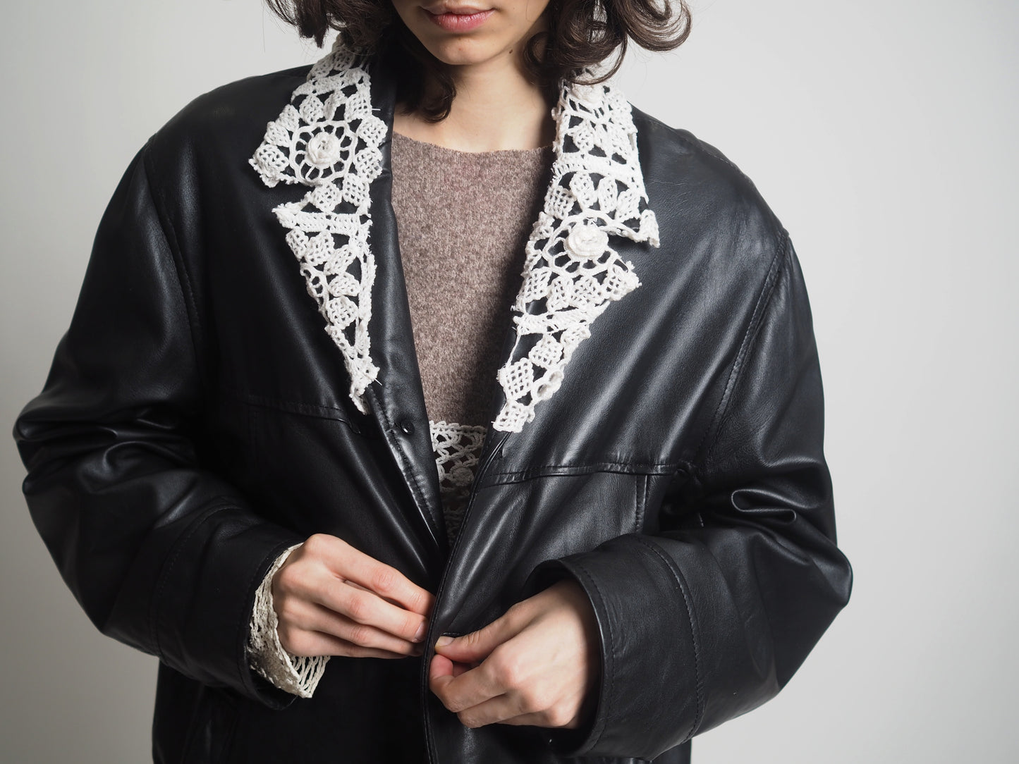 Leather crochet jacket