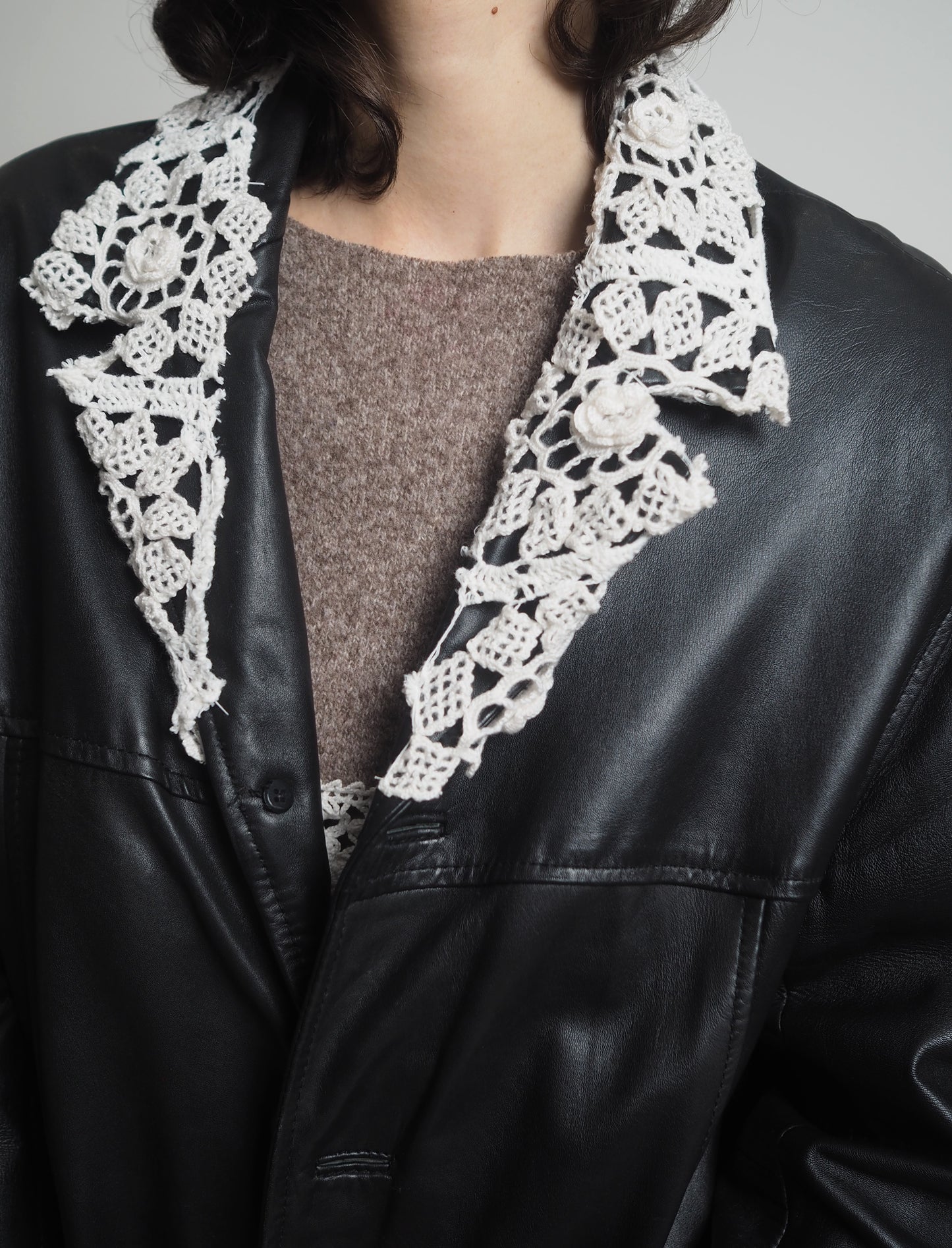 Leather crochet jacket